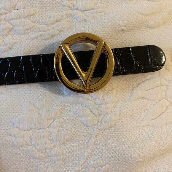 Valentino Accessories - Valentino by Mario Valentino; Giusy Logo Leather Belt; black leather size small